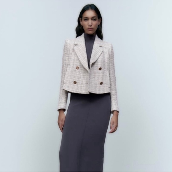 NWT ZARA WOMEN NEW CROPPED TEXTURED BLAZER Weave Tweed MULTICOLORED - Picture 3 of 8